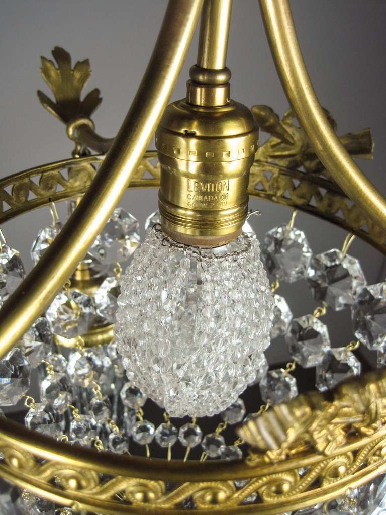20th Century French Empire Crystal Basket Fixture Sword Motif (4-Light) For Sale