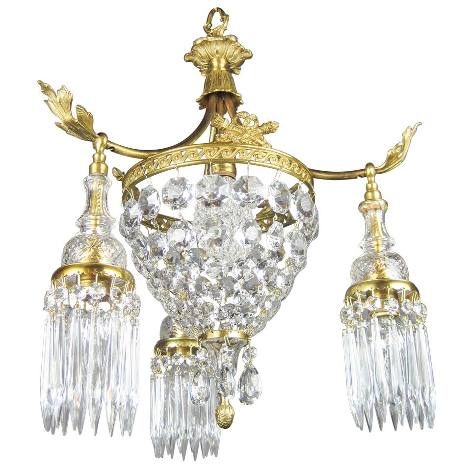 French Empire Crystal Basket Fixture Sword Motif (4-Light) For Sale