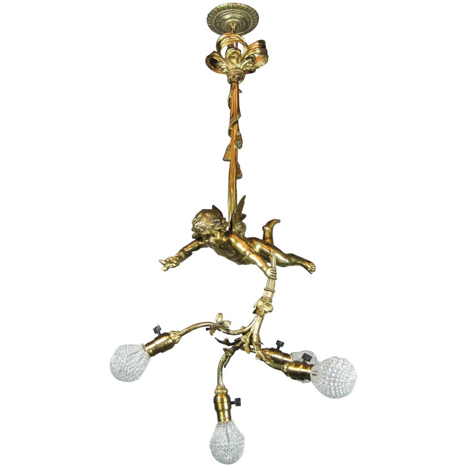 Golden Cherub Figural Light Fixture, 4-Light For Sale