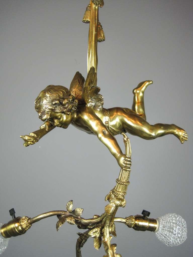 French Golden Cherub Figural Light Fixture, 4-Light For Sale
