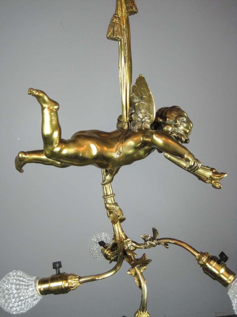 Golden Cherub Figural Light Fixture, 4-Light In Excellent Condition For Sale In Vancouver, BC