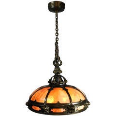 Antique Gothic Slag, Glass Dome Pendant Fixture by Mitchell Vance & Co.