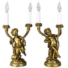 "CALDWELL" Cherub Gilt Bronze Table Lamps