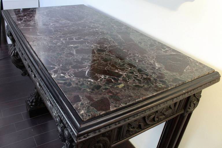 Gorgeous Marble Topped, Aesthetic Period Ebonized Oak Table 3