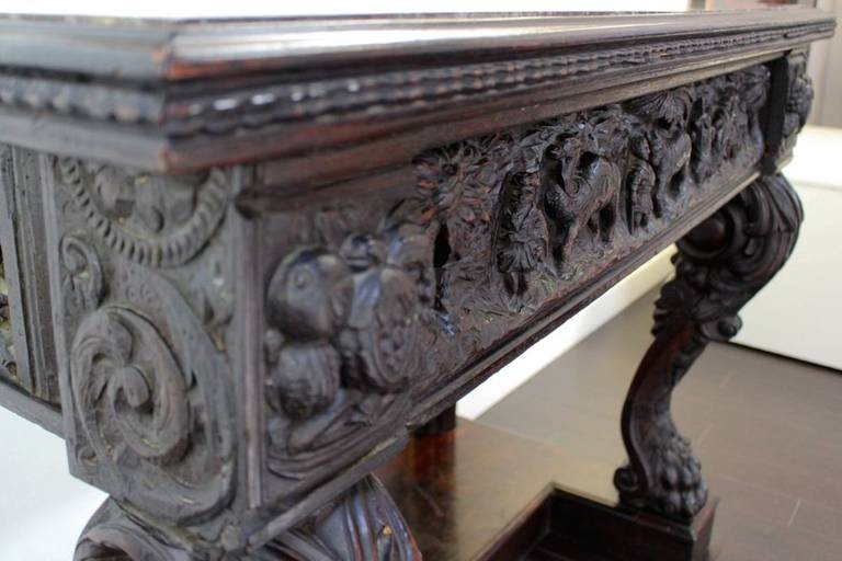 Aesthetic Movement Gorgeous Marble Topped, Aesthetic Period Ebonized Oak Table