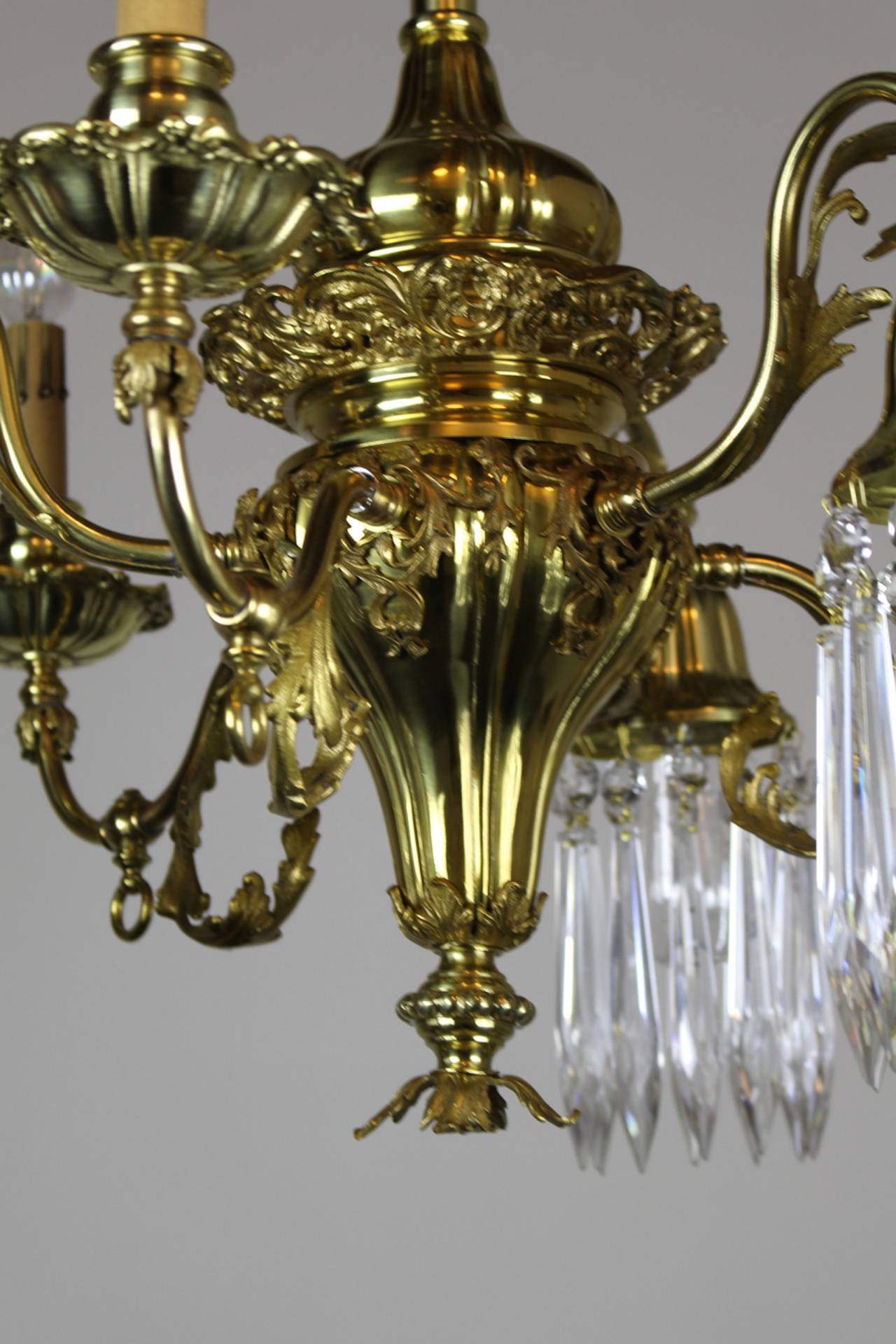 Brass Converted Gas-Electric Decorative Sheffield Style Chandelier For Sale