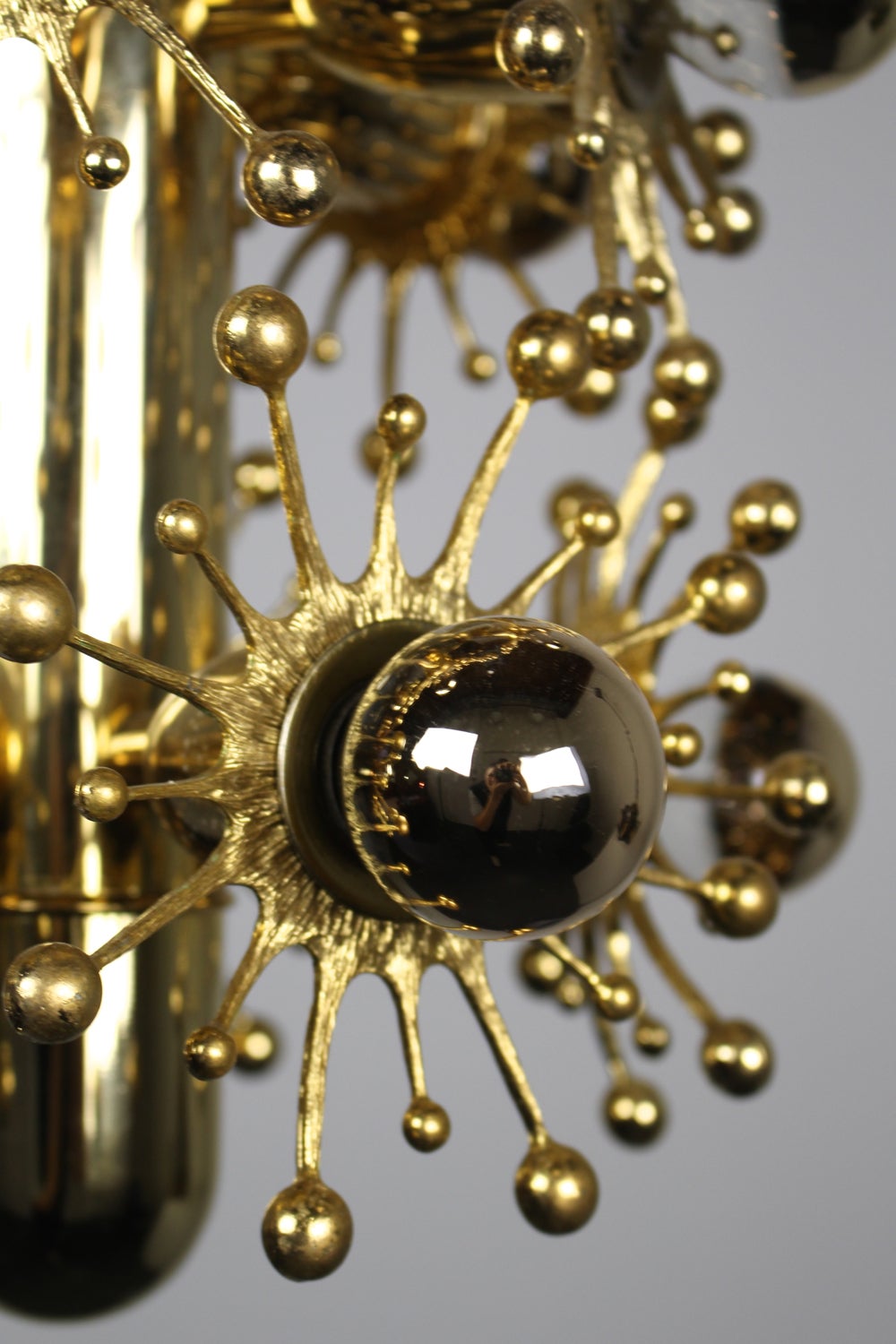 Mid-20th Century Midcentury Gold Sputnik Style Pendant Light with Mirrored Bulbs