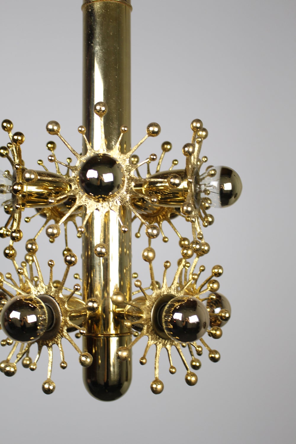 Midcentury Gold Sputnik Style Pendant Light with Mirrored Bulbs 2