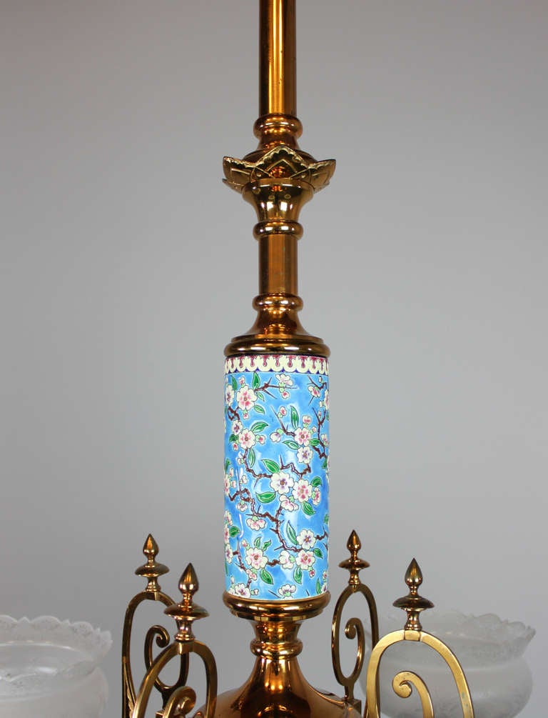 19th Century Longwy Aesthetic Movement Gas Chandelier (4-Light) For Sale