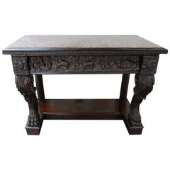 Gorgeous Marble Topped, Aesthetic Period Ebonized Oak Table