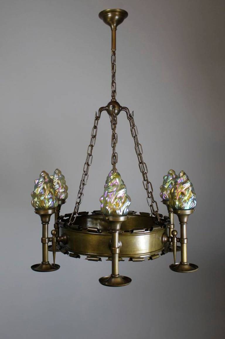 Early Tudor Revival Ring Six-Light Fixture