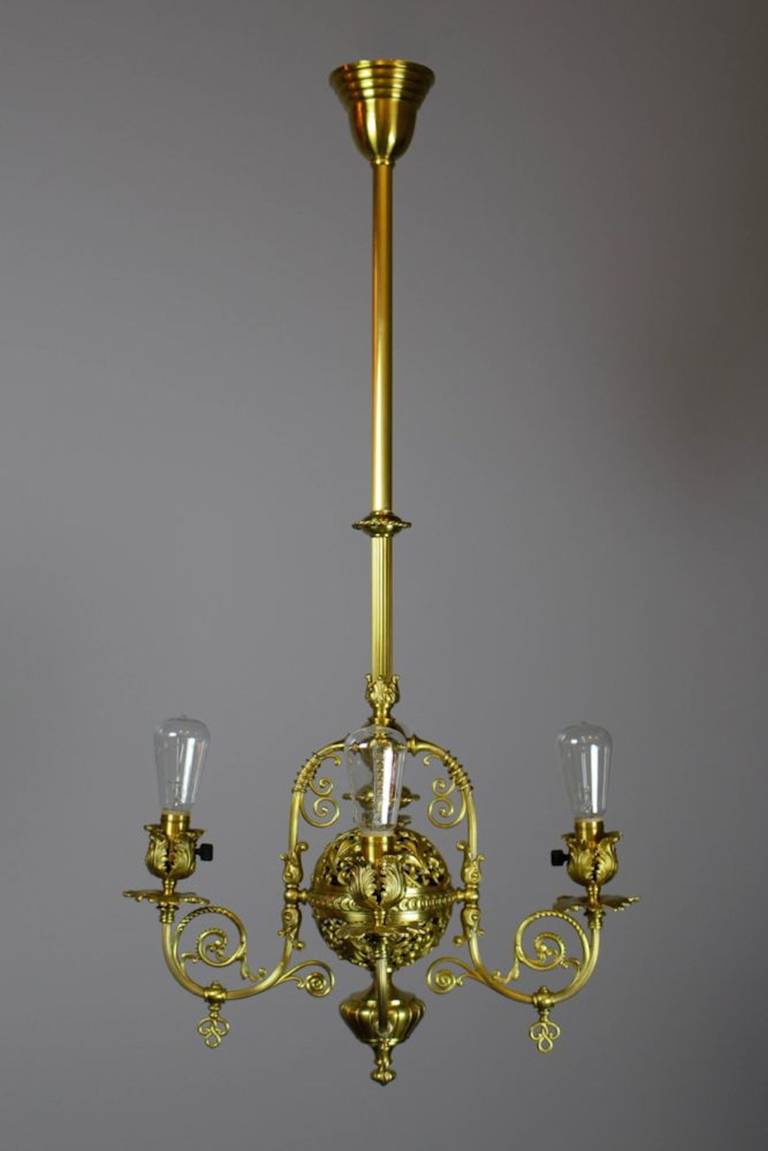 American Victorian Filigree Converted Gas Electric Fixture, Four-Light For Sale