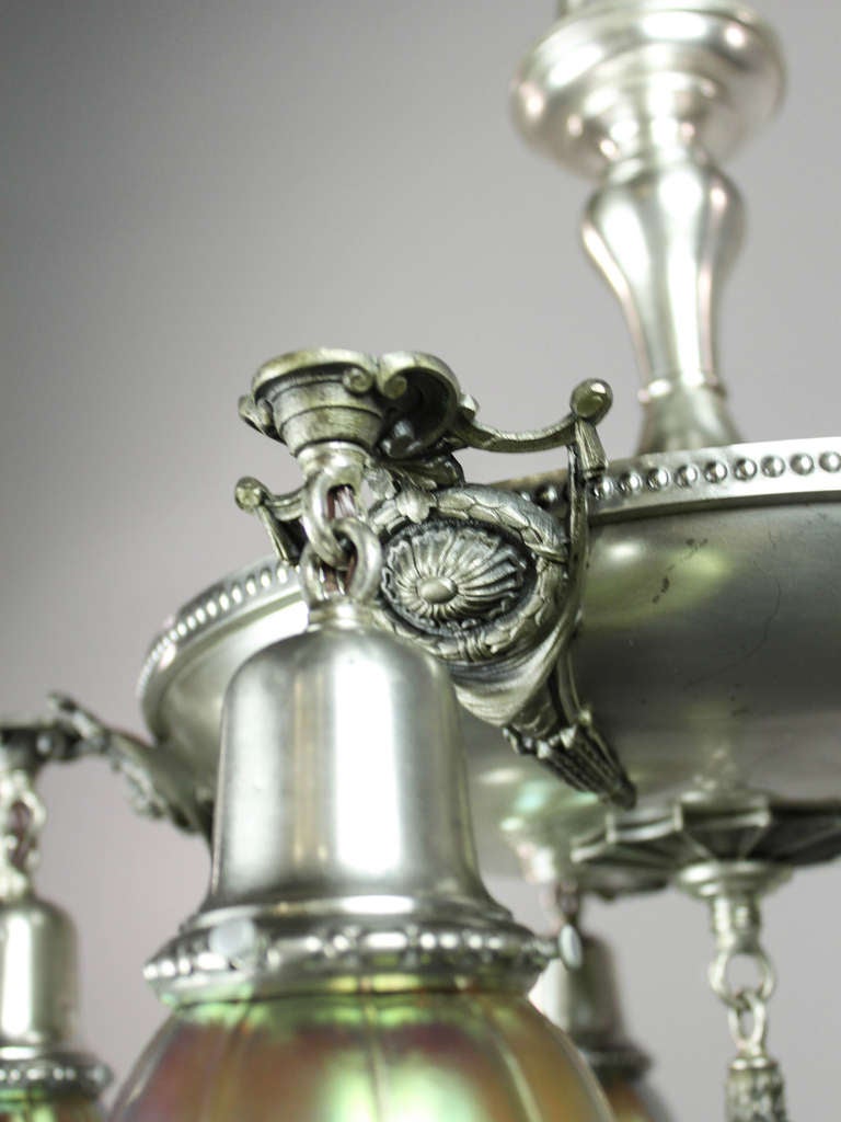 Antique Pan Light Fixture with Original Silver Finish (5-Light) In Excellent Condition For Sale In Vancouver, BC