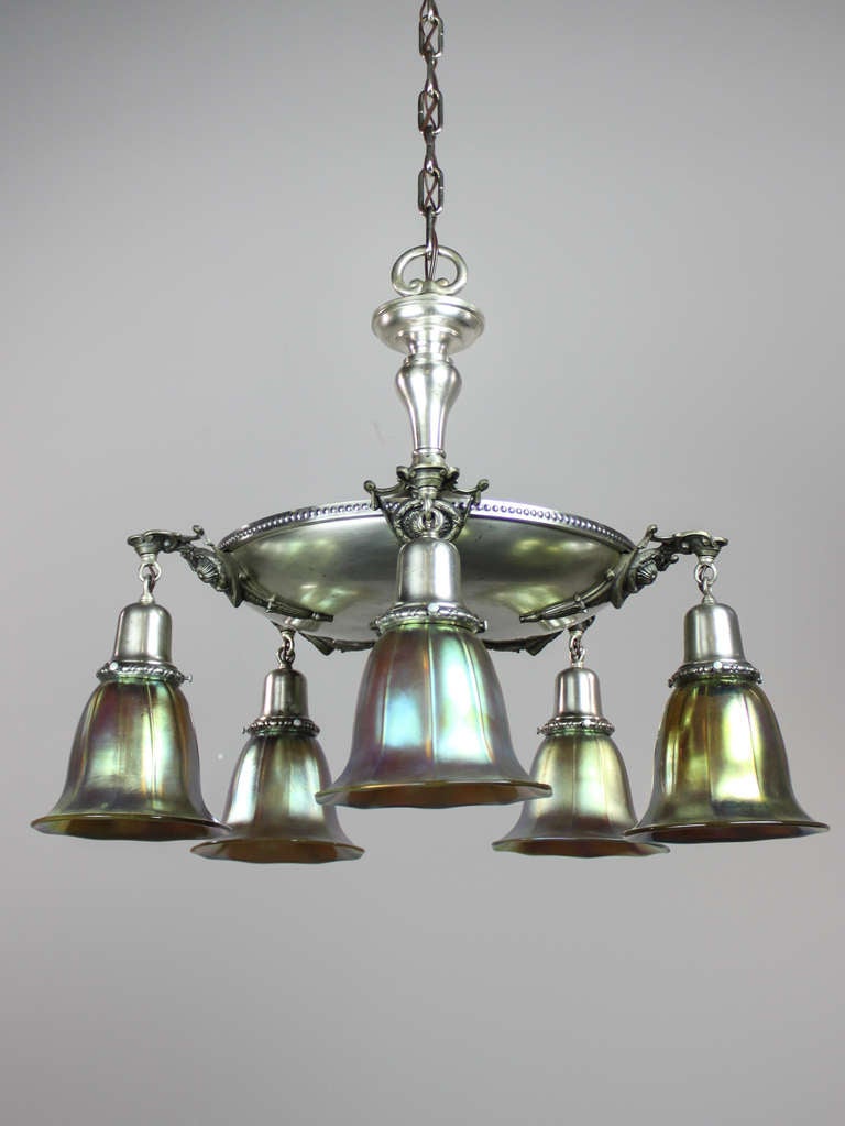 Edwardian Antique Pan Light Fixture with Original Silver Finish (5-Light) For Sale