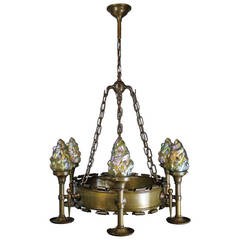 Early Tudor Revival Ring Six-Light Fixture