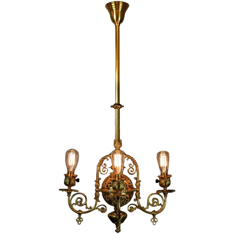 Victorian Filigree Converted Gas Electric Fixture, Four-Light For Sale