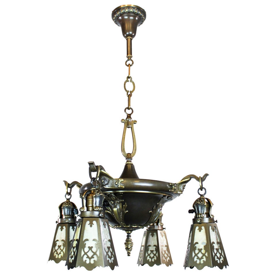 Antique Colonial Revival Pan Light Fixture (4-Light) For Sale