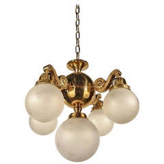 Greek Revival, FiveLight Fixture with Etched Glass Globe Shades