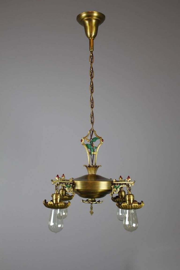 Polychrome Pan, Four-Light Fixture with "Foliate" Motif