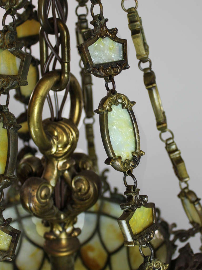 Tiffany Style Bronze Art Glass Chandelier with Steuben Glass Shades (16-Light) 1
