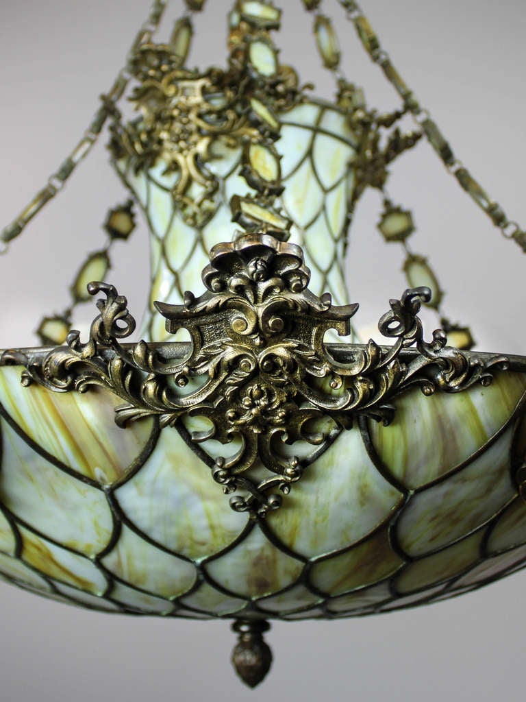 Tiffany Style Bronze Art Glass Chandelier with Steuben Glass Shades (16-Light) 3