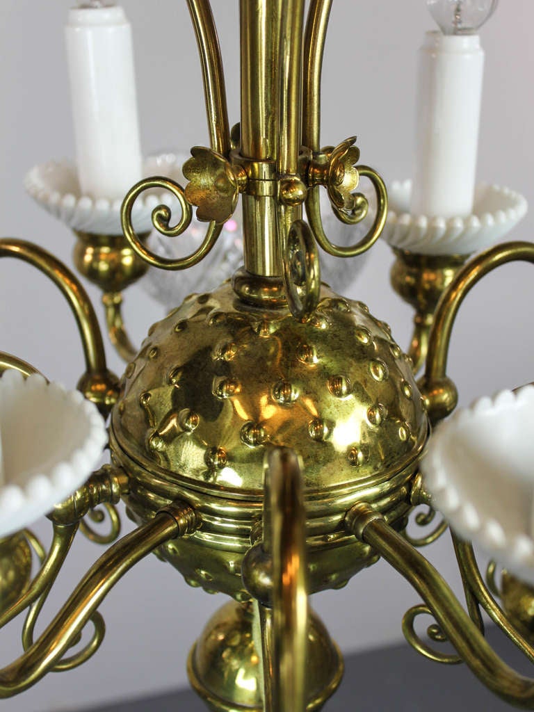 Victorian Gas, Electric Brass Chandelier, Twelve-Light For Sale 2
