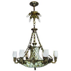 Tiffany Style Bronze Art Glass Chandelier with Steuben Glass Shades (16-Light)