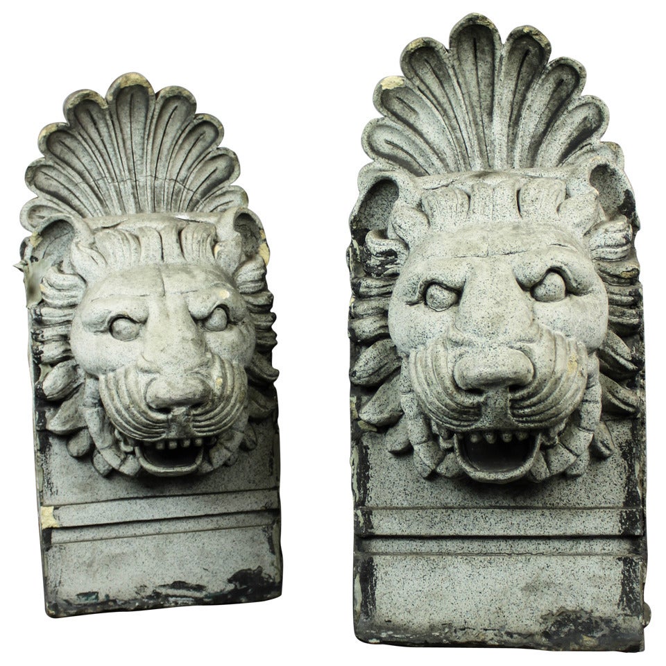 Pair of Terra Cotta Architectural Lion Heads For Sale