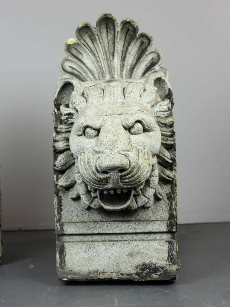 American Pair of Terra Cotta Architectural Lion Heads For Sale