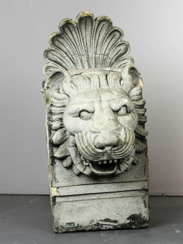 Pair of Terra Cotta Architectural Lion Heads In Excellent Condition For Sale In Vancouver, BC