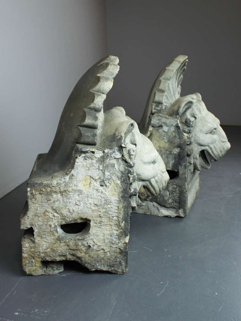 Terracotta Pair of Terra Cotta Architectural Lion Heads For Sale