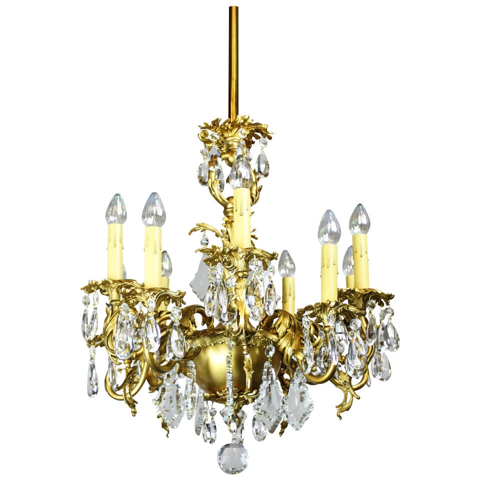 Gold-Plated Rococo Converted Gas Chandelier, Ten-Light For Sale