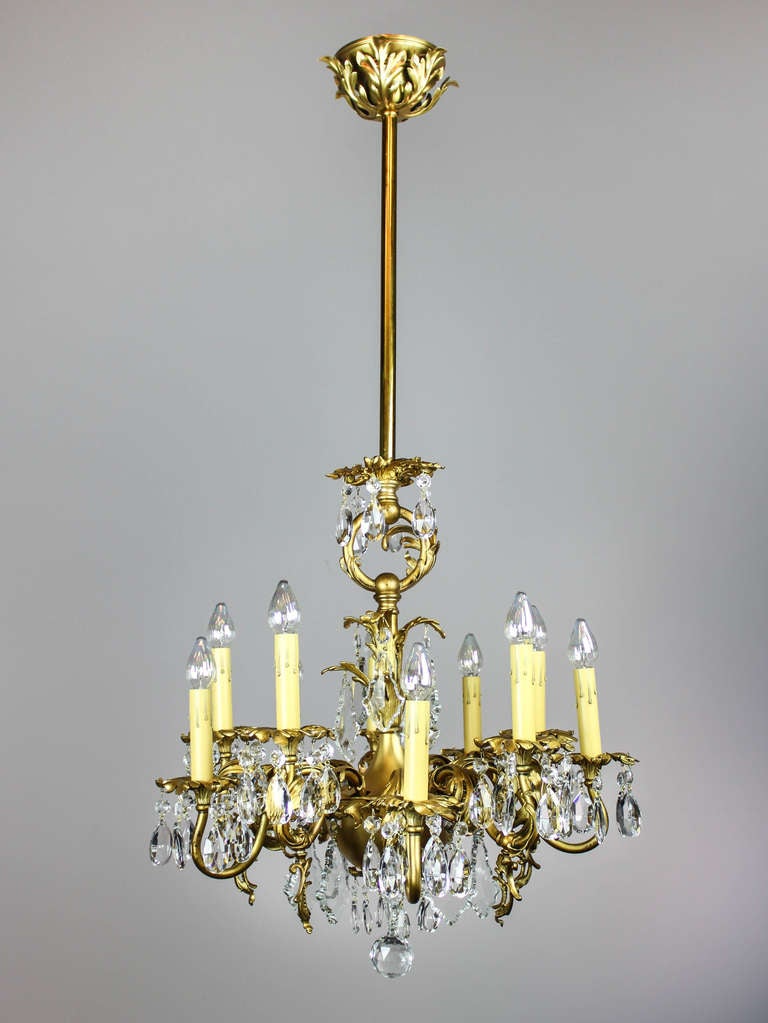 Gold-Plated Rococo Converted Gas Chandelier, Ten-Light