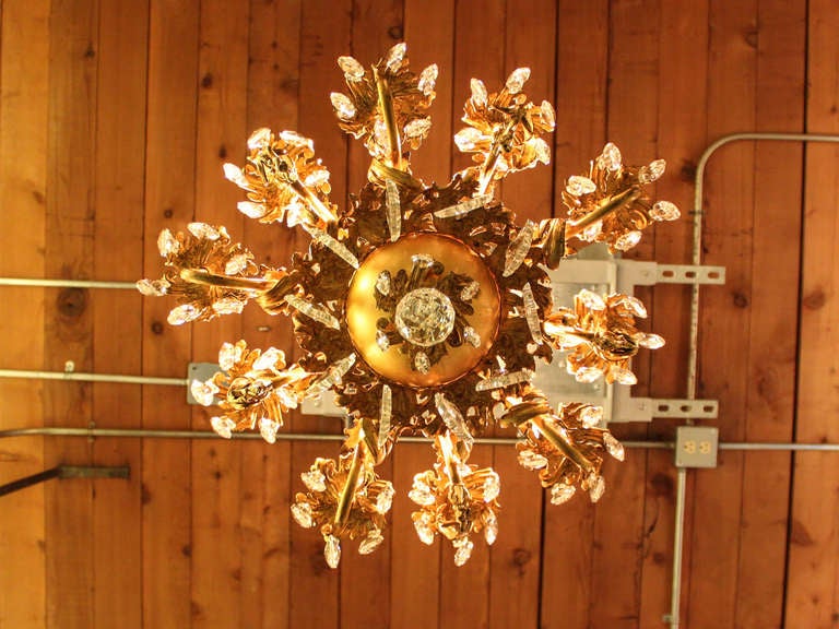 American Gold-Plated Rococo Converted Gas Chandelier, Ten-Light For Sale