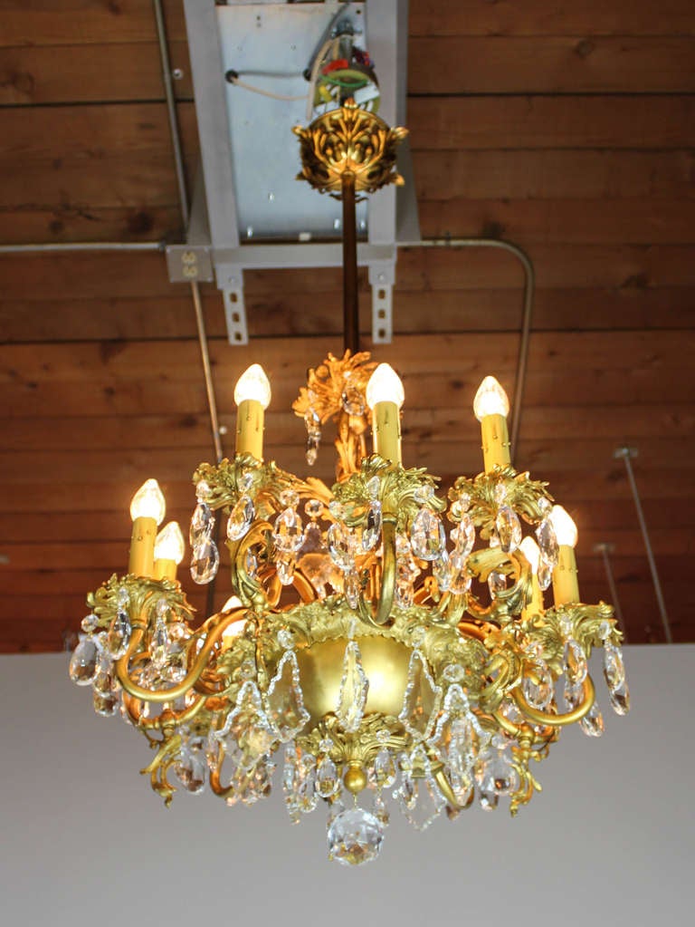Gold-Plated Rococo Converted Gas Chandelier, Ten-Light In Excellent Condition For Sale In Vancouver, BC