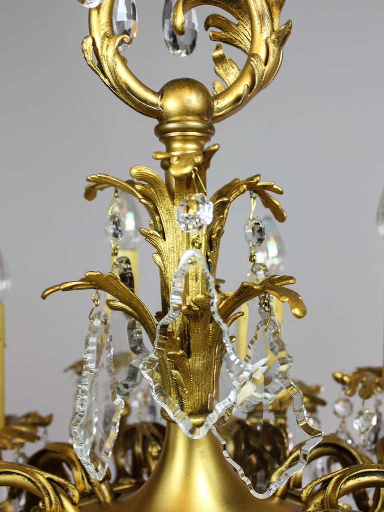 20th Century Gold-Plated Rococo Converted Gas Chandelier, Ten-Light For Sale