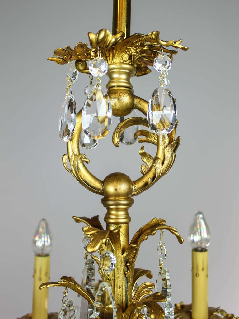 Gold-Plated Rococo Converted Gas Chandelier, Ten-Light For Sale 4