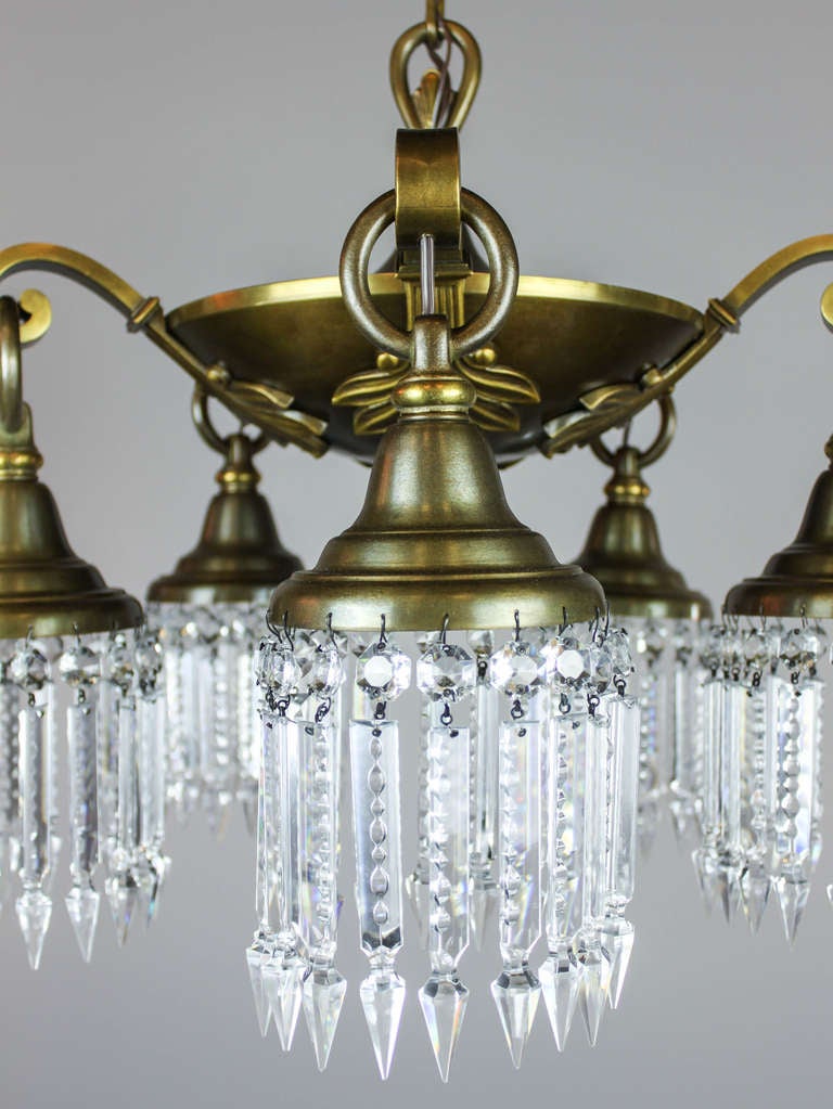 Edwardian Crystal Brass Pan Light Fixture (5-Light) 3