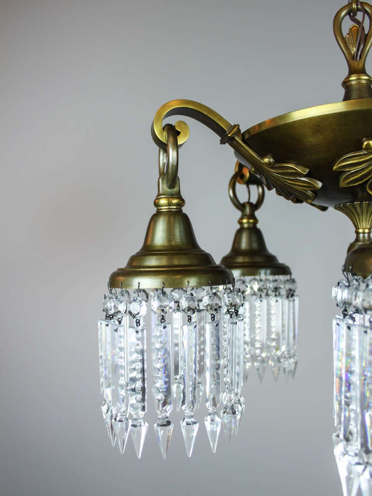 Edwardian Crystal Brass Pan Light Fixture (5-Light) 1