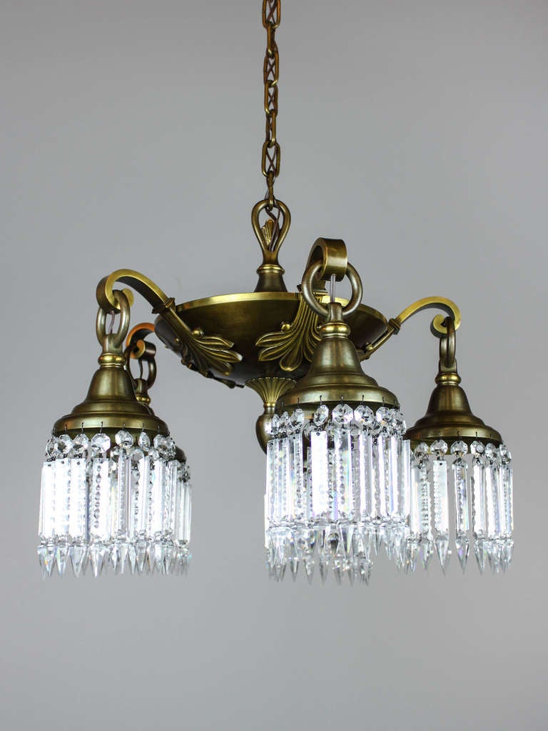 Edwardian Crystal Brass Pan Light Fixture (5-Light)
