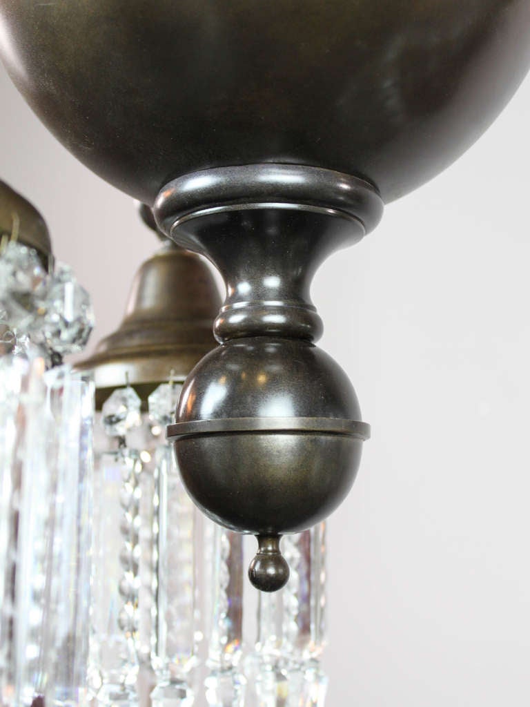 20th Century Colonial Combination Gas, Electric Crystal Fixture, Pair Available, Three-Light For Sale