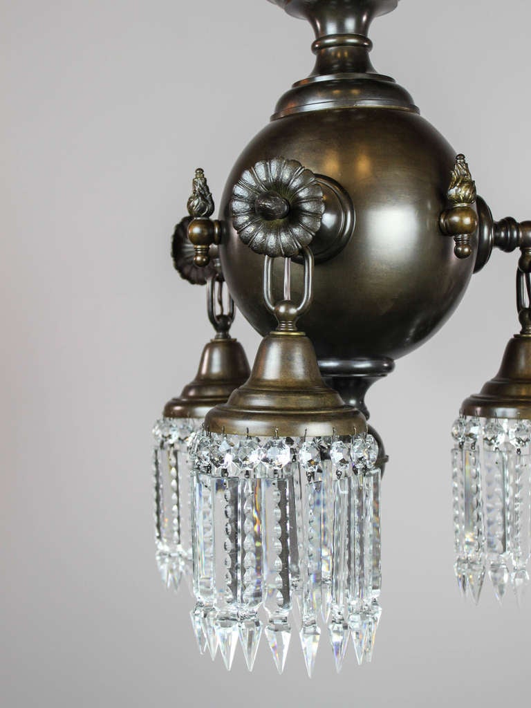 Colonial Combination Gas, Electric Crystal Fixture, Pair Available, Three-Light For Sale 1