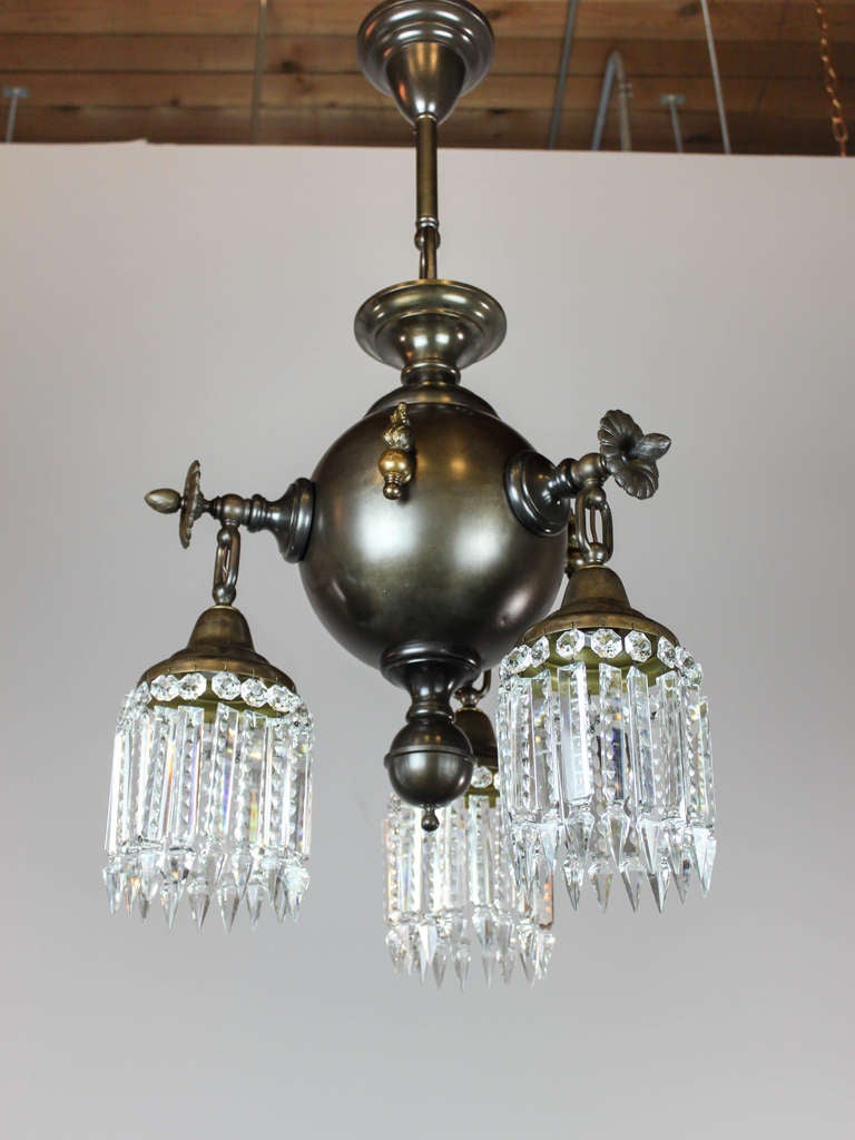 Colonial Combination Gas, Electric Crystal Fixture, Pair Available, Three-Light For Sale 2