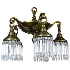 Antique Edwardian Crystal Brass Pan Light Fixture (5-Light)
