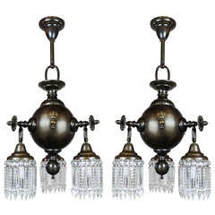 Colonial Combination Gas, Electric Crystal Fixture, Pair Available, Three-Light