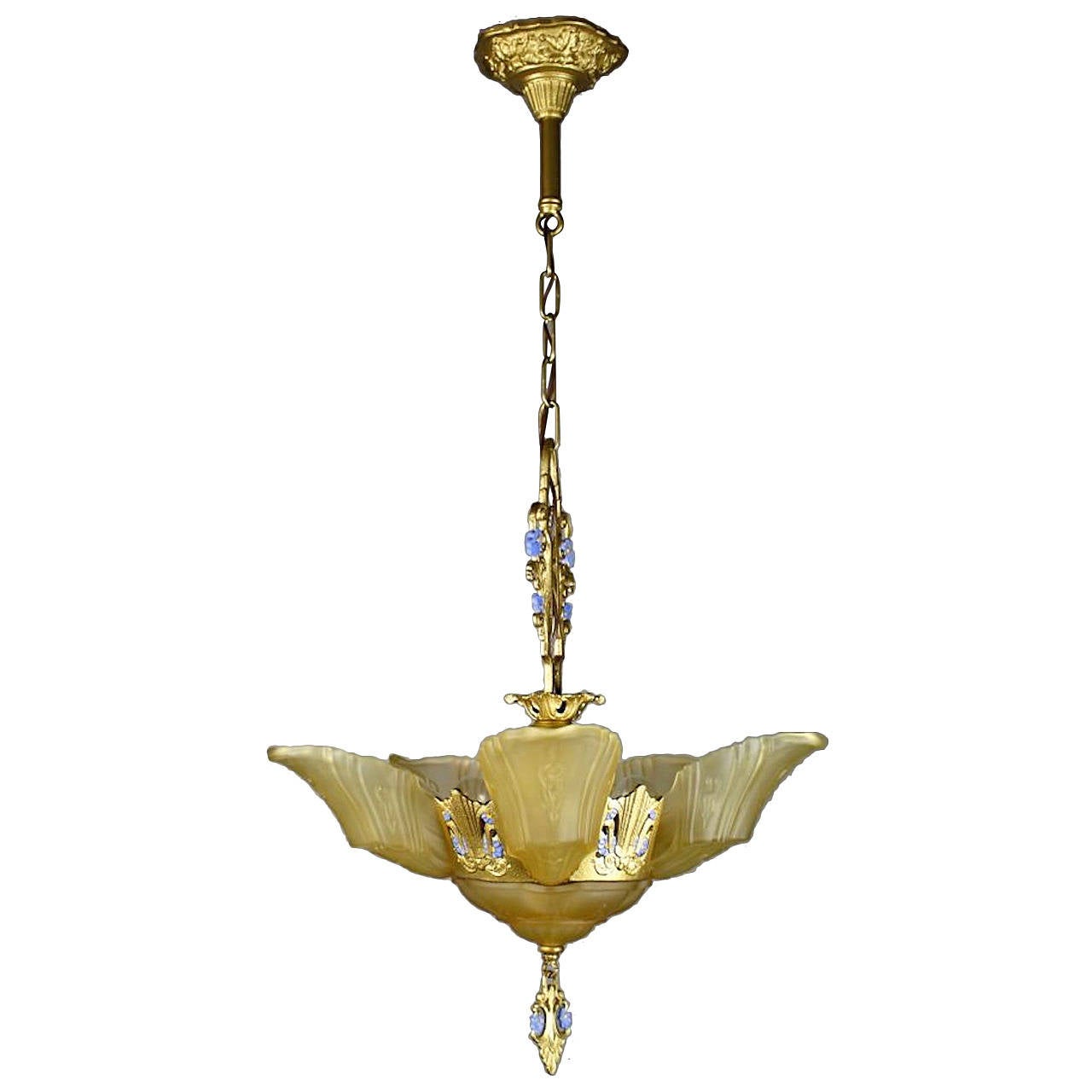 Fantastic Original Art Deco Slip Shade FiveLight Chandelier at 1stDibs