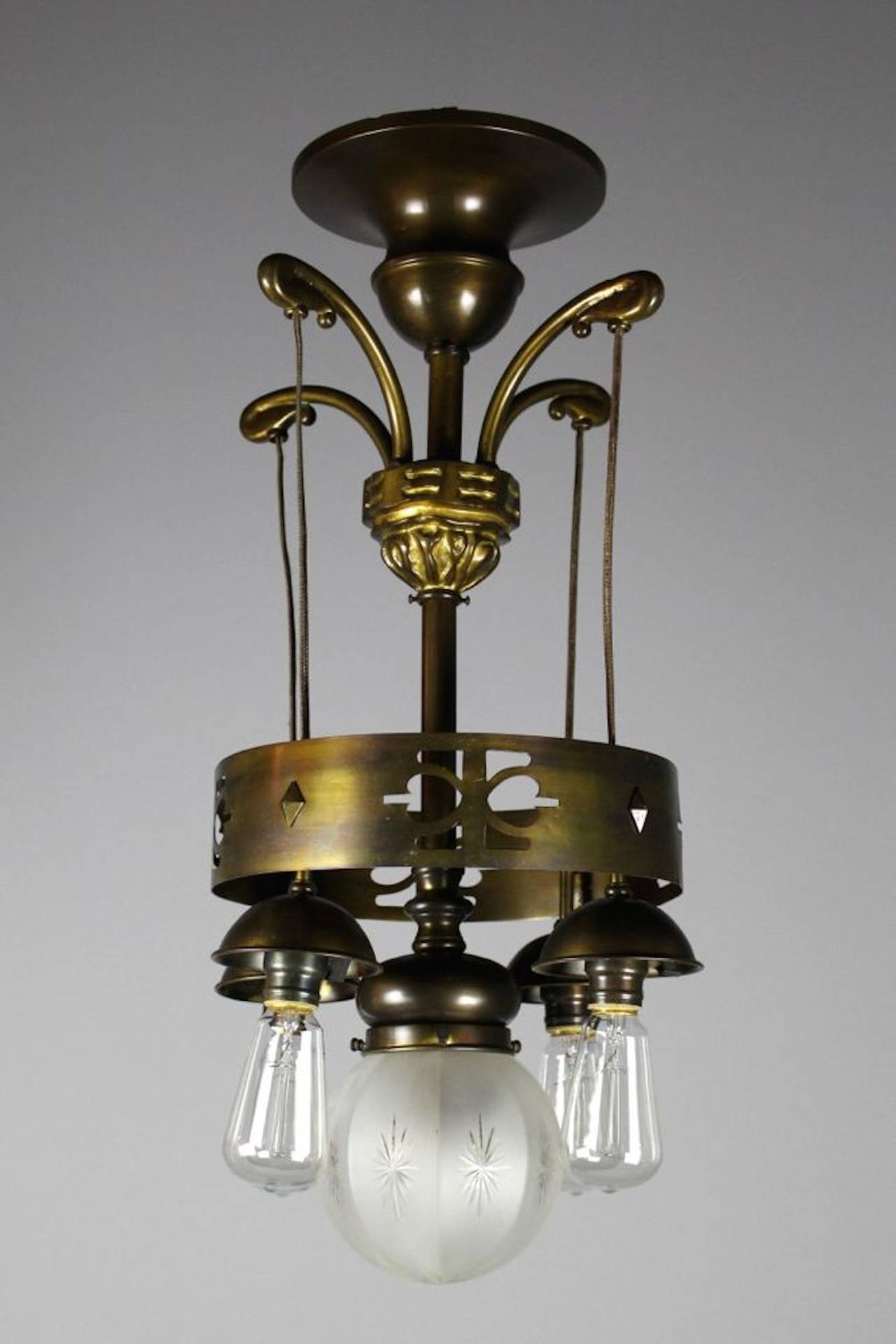 Rare Arts & Crafts Ringed Five-Light Flush Mount Fixture Attributed to Liberty