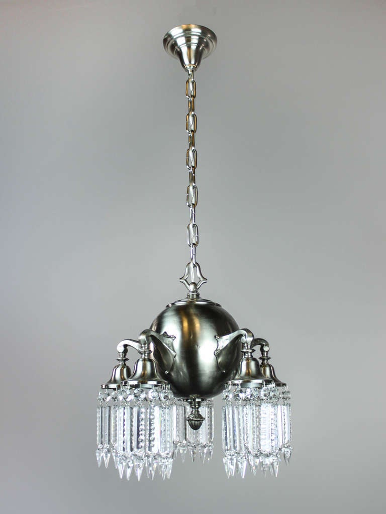 Nickel Plated Brass Crystal Light Fixture, Five-Light