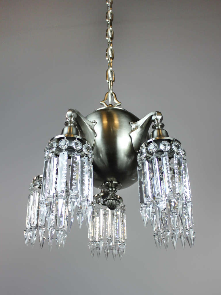 Nickel Plated Brass Crystal Light Fixture, FiveLight For Sale at 1stdibs