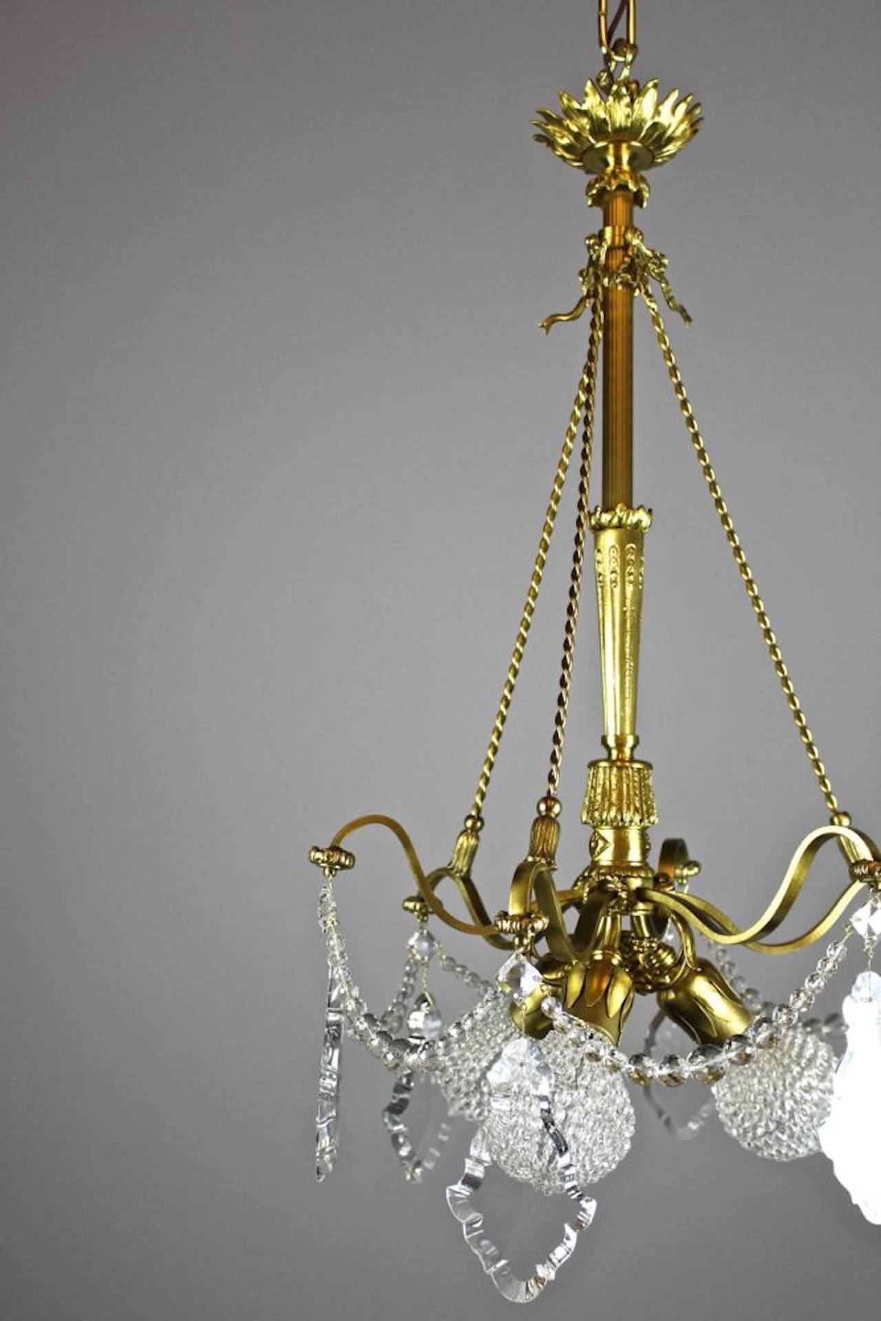 Three-Light Cut-Crystal Rococo Basket Fixture Attributed to E. F. Caldwell In Excellent Condition For Sale In Vancouver, BC